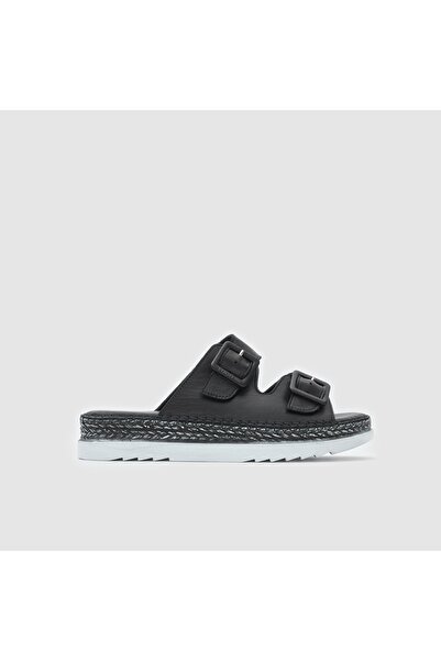 TOGO Siyah Hakiki Deri Kadın Comfort Terlik [060217]