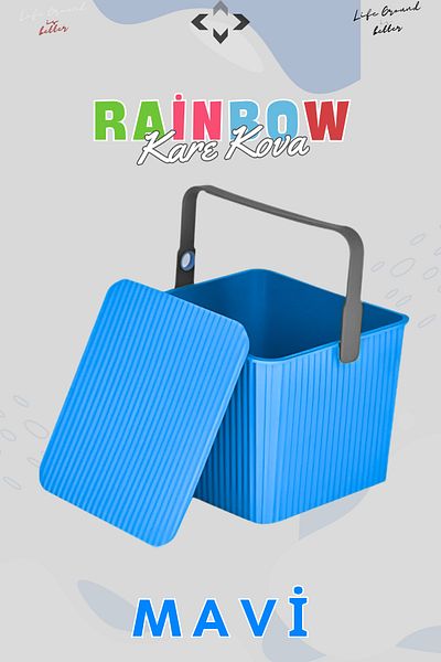 LİGROUND Rainbow Square Lid Picnic Basket Organizer with Handle 1 Piece Square Bucket Picnic Bag Basket