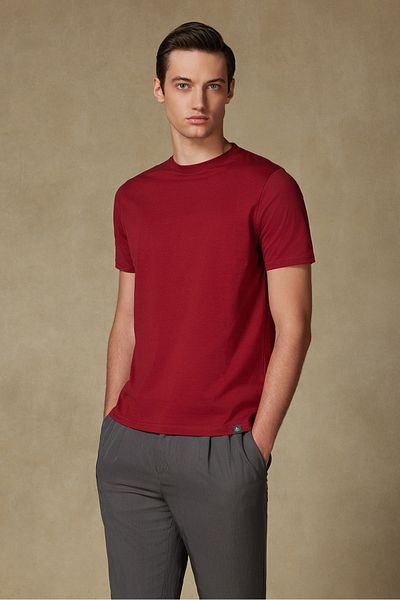 Abbate Cotton Relaxed Cut Comfort Fit Basic Plain Short Sleeve Crew Neck Claret Red T-Shirt T-Shirt