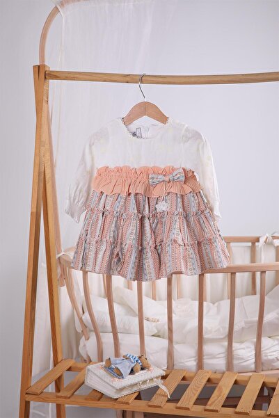 Babydola Etnik Desen Bayramlık Kız Elbise Somon 13841