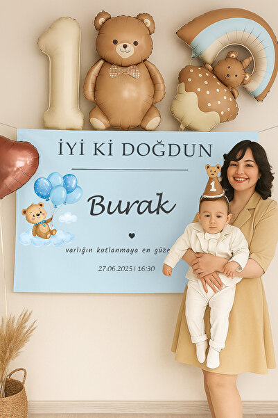 MonoHome Kişiye Özel Happy Birthday Duvar Örtüsü – 1. Kalite Kumaş Doğum Günü...