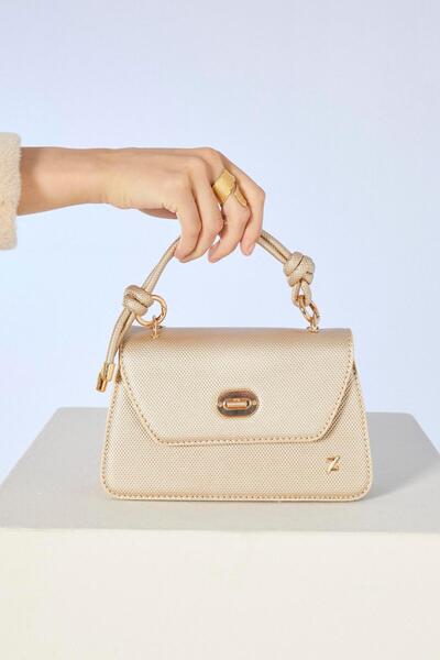 Zühre Patterned Gold Bag with Chain Strap Z0307