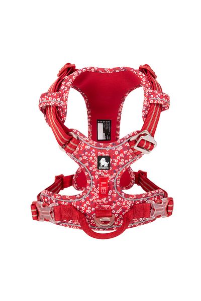 True Love Flower Pattern, Aluminum D-Ring, Ergonomic Red Chest Collar-Xlarge