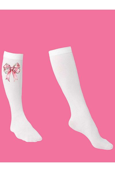 LİASSHOES Children's Knee-High Socks with Pink Ribbon Print
