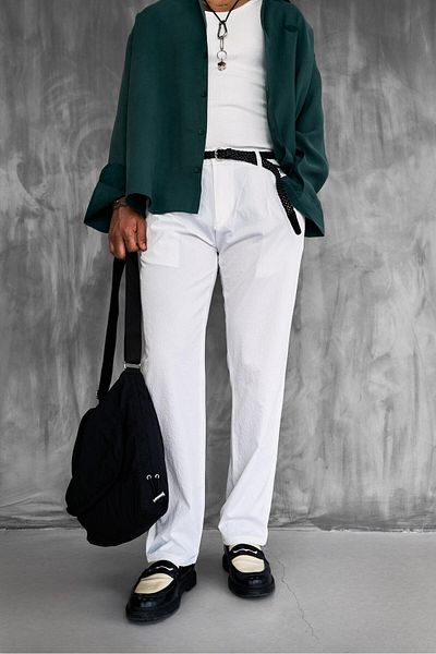 ablukaonline Men's Textured Thin Fabric Regular Fit Trousers White
