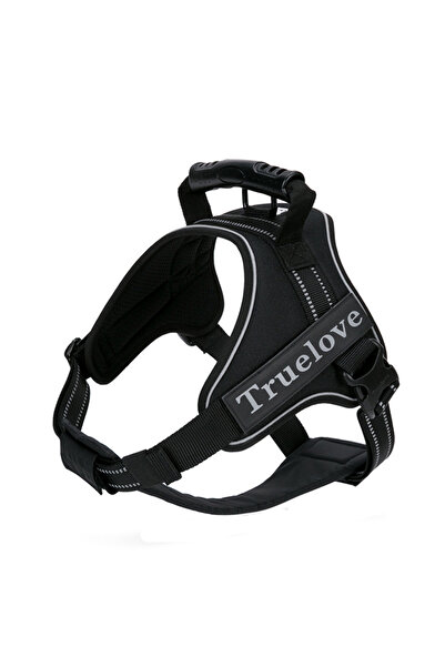 True Love Oxford Kumaşlı, Esnek Yumuşak Süngerli Siyah Göğüs Tasması-medium