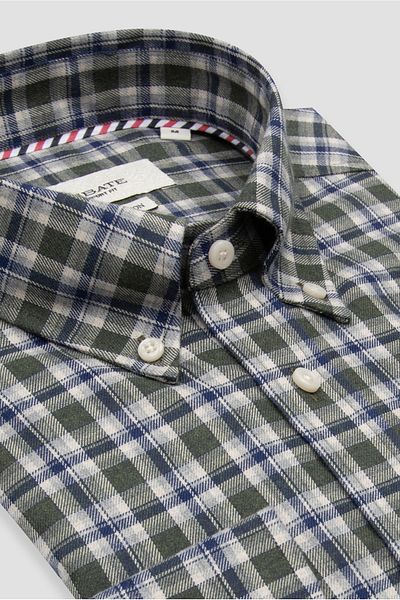 Abbate Poplin Cotton Sports Comfort Fit Green Checkered Button Collar Men's Shirt