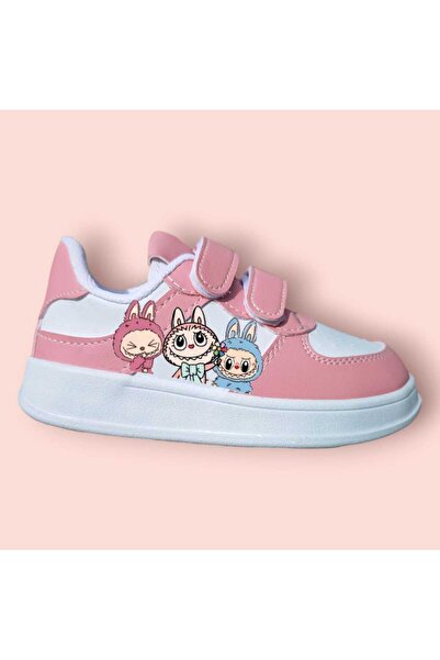 LİASSHOES Labubikli baskılı kız çocuk pembe spor ayakkabı sneaker