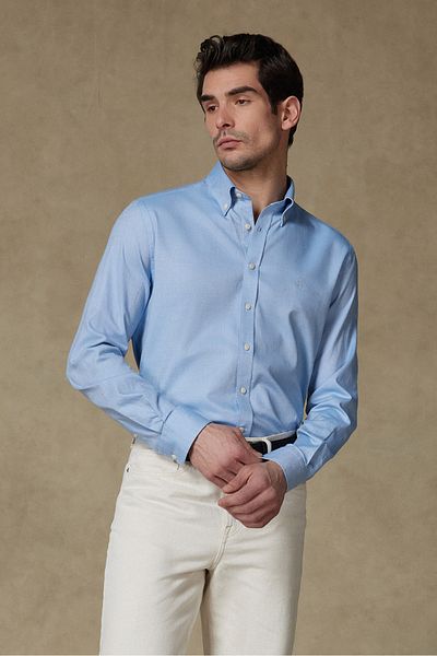 Abbate Matteo Royal Oxford Cotton Sports Comfort Fit Collar Blue Button Collar Men's Shirt