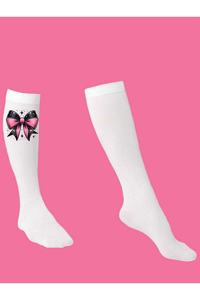 LİASSHOES Children's Knee-High Socks with Black Pinko Print
