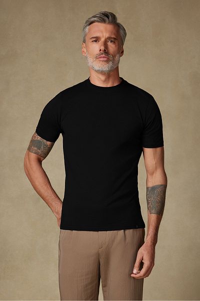 Abbate Cotton Relaxed Cut Comfort Fit Basic Plain Short Sleeve Crew Neck Black T-Shirt T-Shirt