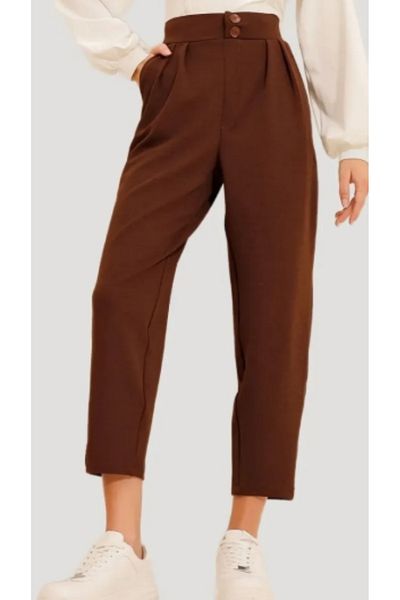 THIFF GYMWEAR Double Buttoned Carrot Model Ankle Length Women's Fabric Pants