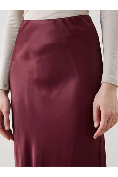 LC Waikiki Fusta de damă LCW Modest Burgundy Standard Fit din satin
