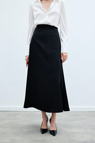 Sateen Uzun Saten Etek - SİYAH