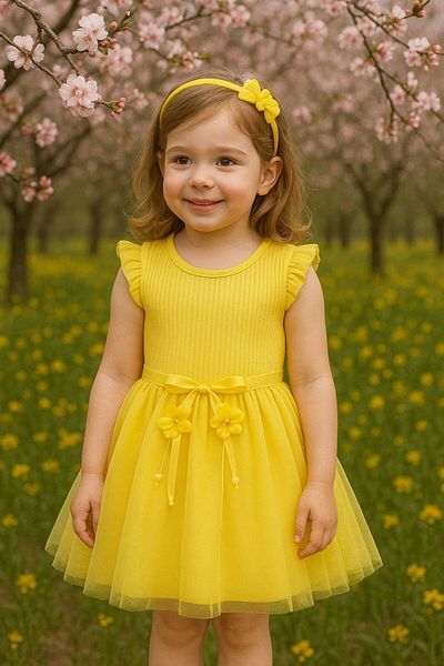 Retro Women Rochie de prințesă din tul din bumbac, galbenă, pentru ziua specială