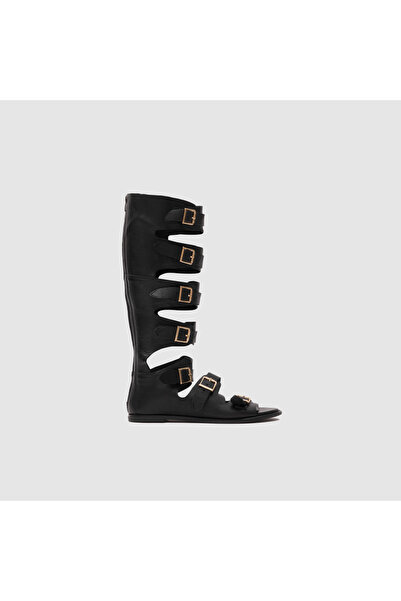 TOGO Siyah Hakiki Deri Kadın Gladyatör Sandalet [060208]