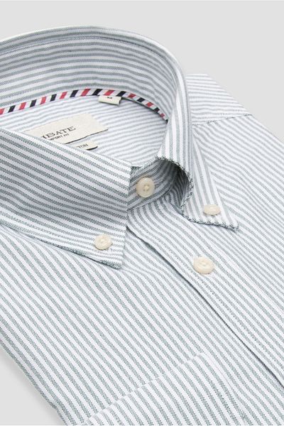 Abbate Marcel American Oxford Cotton Sports Comfort Fit Green Striped Button Collar Men's Shirt