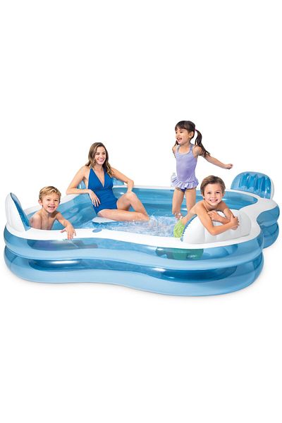 Intex Inflatable Family Pool, Blue, 4 Integrated Inflatable Seats, 2 Cup Holders, Intex, 229x229x66cm