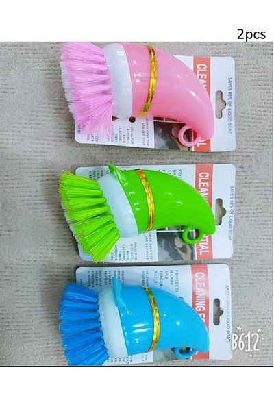 Generic 2-piece Dish Brush with Soap Dispenser Multicolor