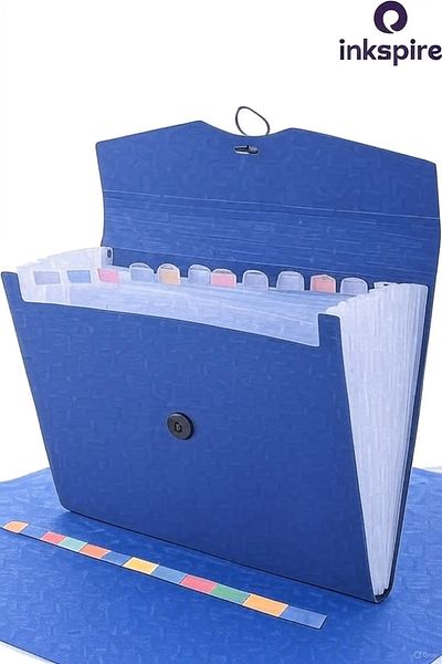 inkspire Bellows File Blue Color 13 Compartments 1 Piece Accordion File Pocket Plastic Document Document File