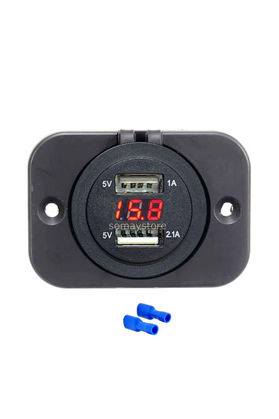 SomayStore Tekne Usb Soketi Voltmetreli 12-24v Çerçeveli