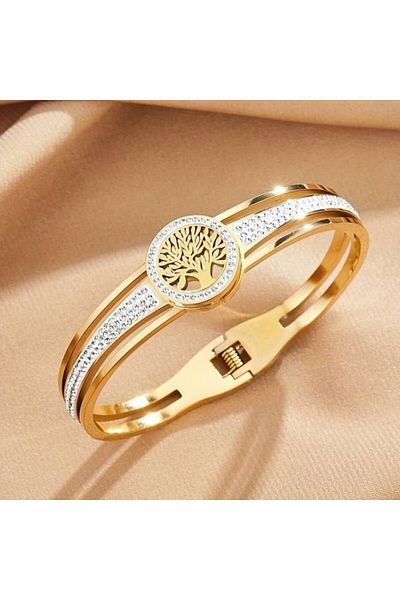 OEM 14K gold plated women's bracelet - Tree of Life with white crystals