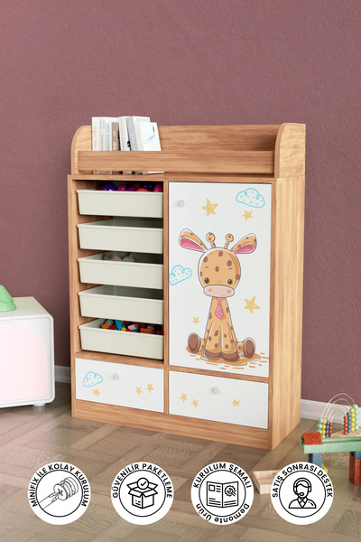 hediye kapında Bay Zürafa "Melova" Çocuk Odasi Oyuncak Dolabı 5 Sepetli 2 Çek...