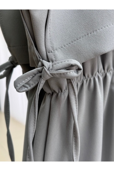 MİHRA STORE Kadın Tesettür Bolerolu Elbise -liyan Beli Lastikli Yelekli Dabıl Elbise-mf1750 Gri