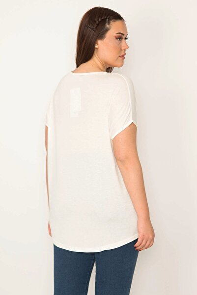 Şans Γυναικεία μπλούζα με χαμηλά μανίκια με λαιμόκοψη μεγάλου μεγέθους με στάμπα V 65n27641