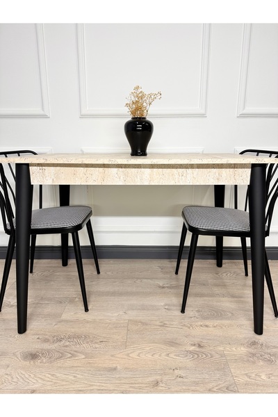 ECCES BB Mutfak Masası MDF Sabit 70X110 Yemek Masası Mermer Desen Traverten MDF Çalışma Masası Balkon Masası