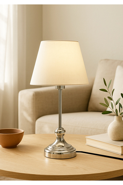 HOMİNG Homing Edel Chrome Body Lampshade Cream Fabric