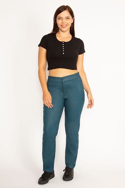 Şans Pantaloni de damă cu centură ascunsă din piele artificială de mărime mare 65n34551