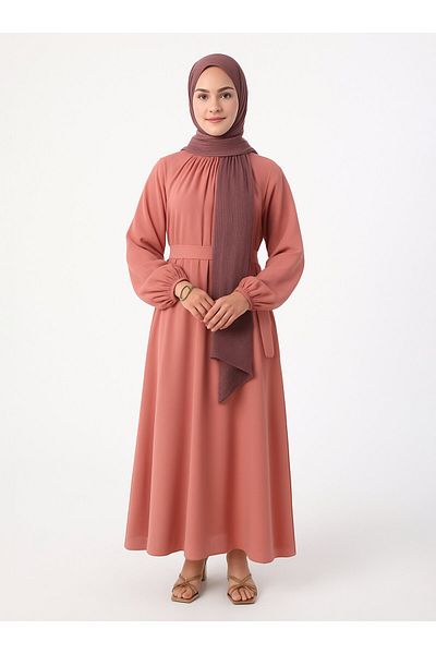 Refka Φόρεμα Hijab Chiffon με λεπτομέρεια δεσίματος - Dusty Rose- Refka