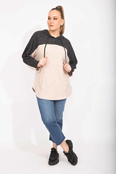 Şans Γυναικεία φούτερ με κουκούλα από μαλακό ύφασμα άνετο μεγάλο μέγεθος βιζόν με τσέπη 65n35488