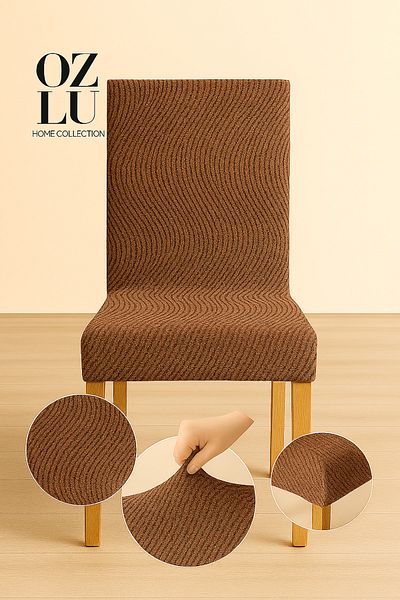 Özlü Home Κάλυμμα καρέκλας Jacquard, Ελαστικό, Ελαστικό Κάλυμμα Καρέκλας, 1 Τεμάχιο Καφέ