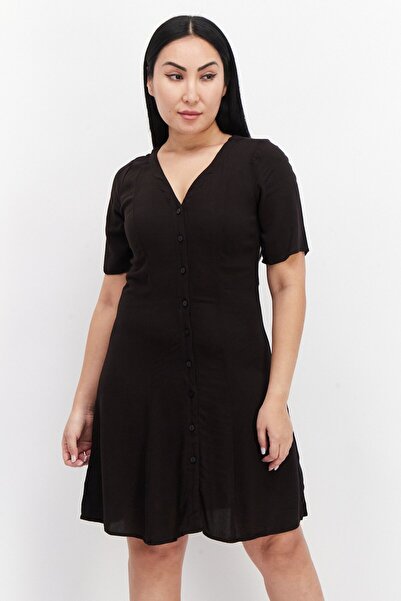 Monki فستان قصير سادة للنساء، أسود