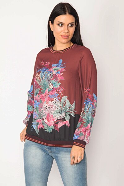 Şans Tekstil Women's Burgundy Collar Hem and Neck Ribbed Bike Collar Blouse 85n6213