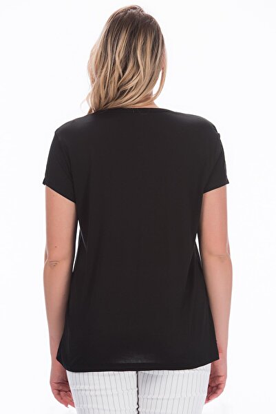 Şans Γυναικεία μπλούζα βισκόζης μεγάλου μεγέθους σε V λαιμόκοψη 65n22538