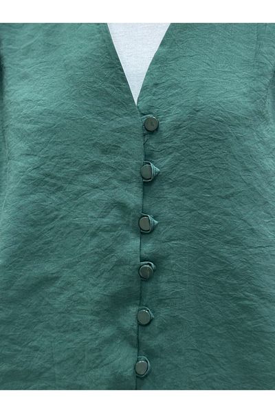 MİHRA STORE Zaryla V Neck Buttoned Pes Modal Shirt-Nl361 Green