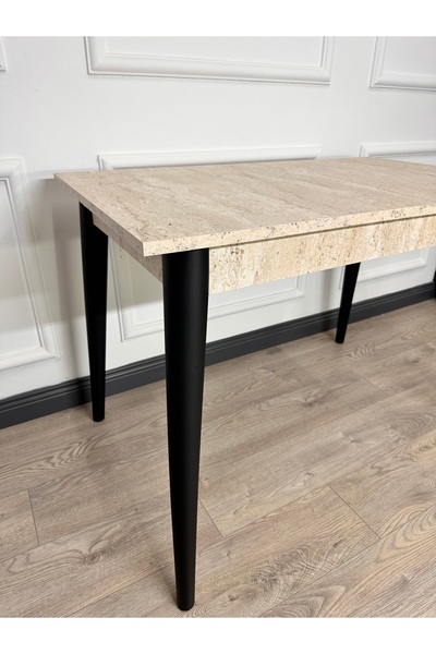 ECCES BB Mutfak Masası MDF Sabit 70X110 Yemek Masası Mermer Desen Traverten MDF Çalışma Masası Balkon Masası