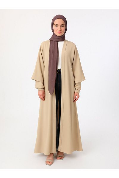 Refka Aerobin Fabric Long Abaya με λεπτομέρεια βολάν με λαβή - Sand Beige - Refka