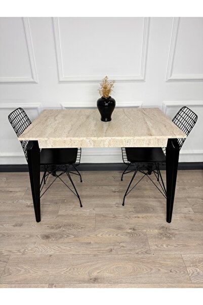 ECCES BB Mutfak Masası MDF Sabit 70X110 Yemek Masası Mermer Desen Traverten MDF Çalışma Masası Balkon Masası