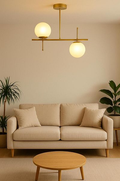 Modavize Feris Modern Design - 2-Piece Chandelier with White Glass for Living Room, Kitchen, Bedroom