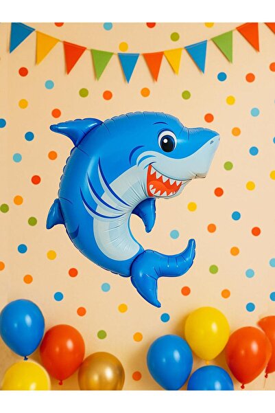 Parti Adresi Köpek Balığı Folyo Balon Doğum Günü Parti Balonu Mavi 79 cm