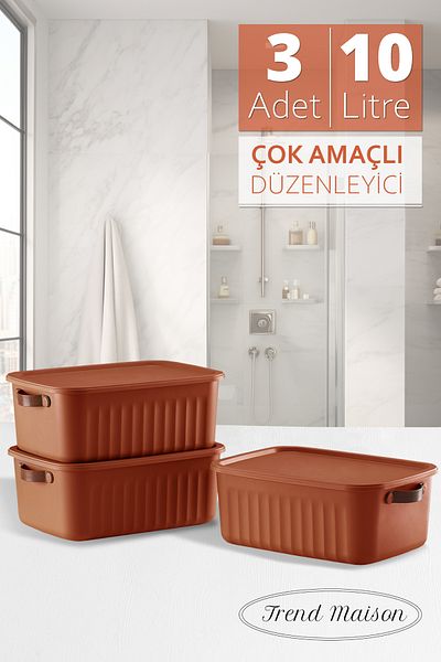Trend Maison Multi-Purpose Organizer, Box with Lid, Decorative Storage Box, Bathroom Kitchen Organizer Tile 3-Piece