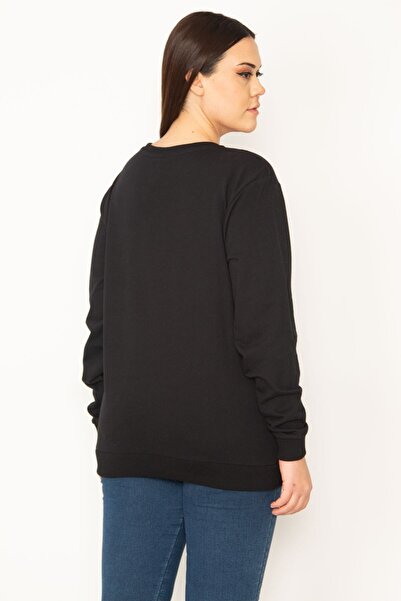 Şans Γυναικείο φούτερ μεγάλου μεγέθους μαύρο μπροστά εμπριμέ 65n31485