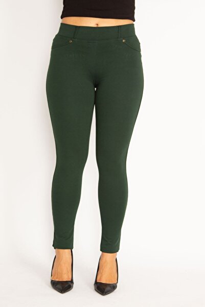 Şans Γυναικείο πράσινο κολάν μεγάλου μεγέθους με μπροστινή διακοσμητική τσέπη και πίσω τσέπη 65n34862