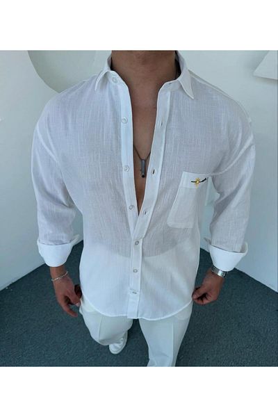 DEFES Embroidered Oversize Linen Men's Shirt