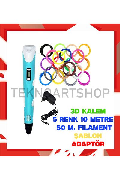 Teknoartshop 3D Pen 4 Meters X 10 Colors Filament Template with Adapter