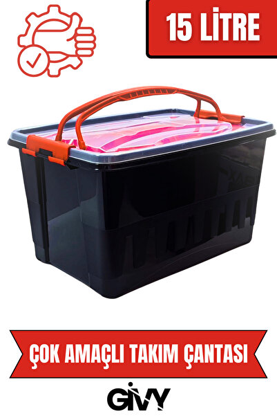 GİVY Polytime 15 Litre Plastik Takım Çantası Kırmızı Siyah | Ev Tipi Çok Amaç...